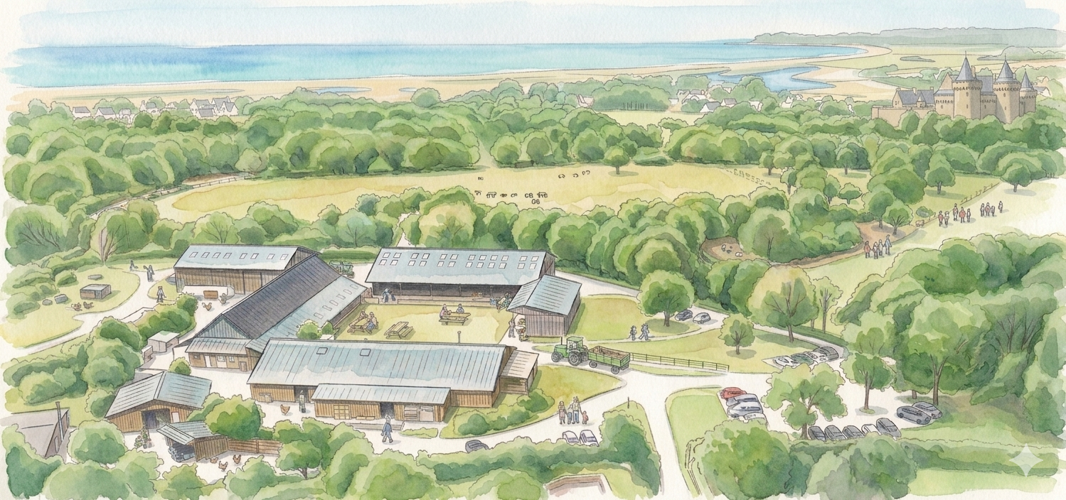 Vue aérienne de la ferme fromagère à Sarzeau proche de Vannes – visite de ferme